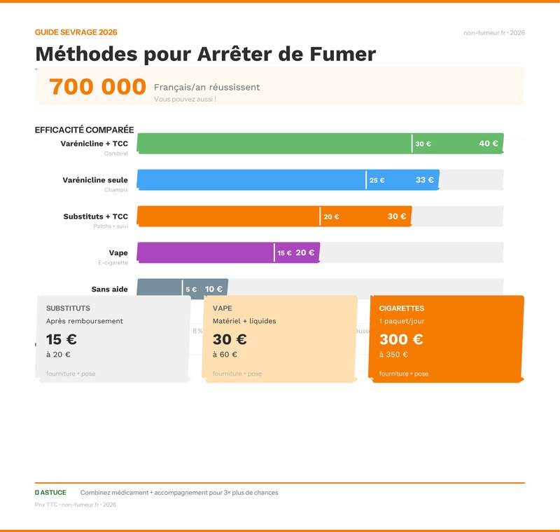 Infographie comparatif des méthodes pour arrêter de fumer
