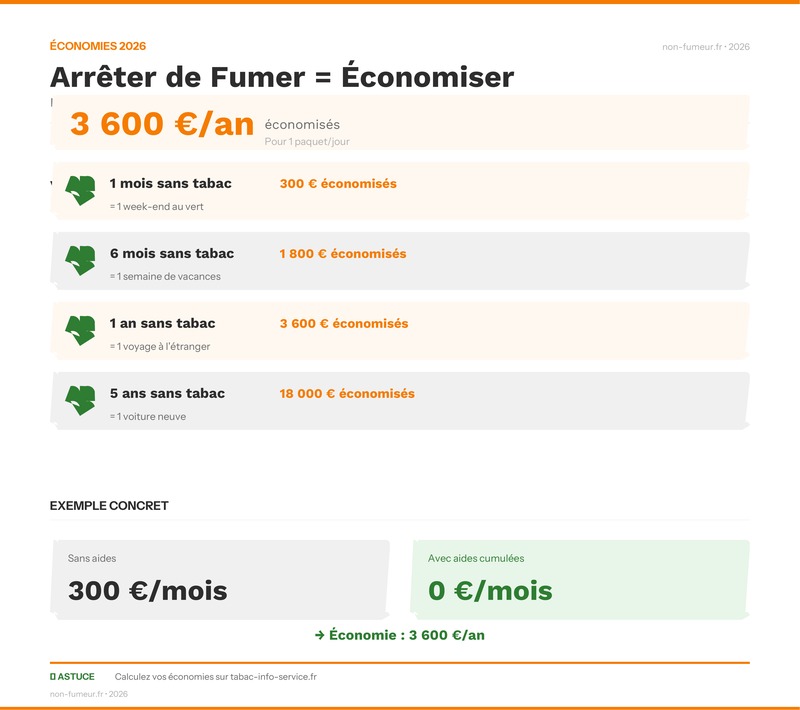 Infographie coûts du tabac vs coûts du sevrage et économies réalisées